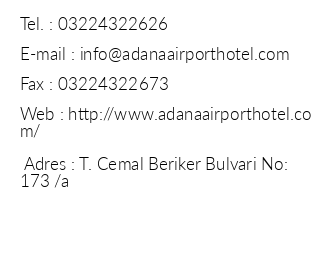 Adana Airport Otel iletiim bilgileri